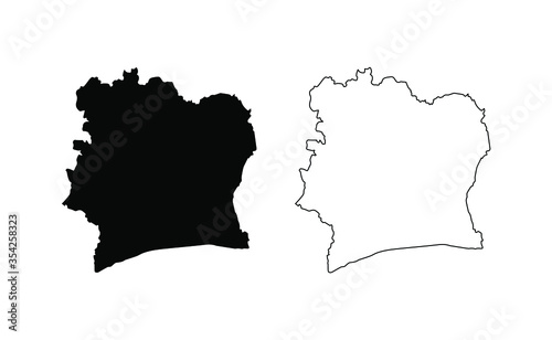 Cote d'Ivoire map silhouette line country Africa map illustration vector outline African isolated on white background