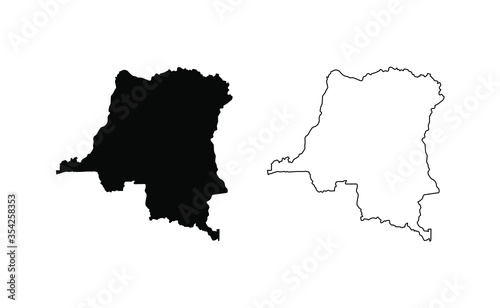 Democratic Republic of the Congo map silhouette line country Africa map illustration vector outline African isolated on white background