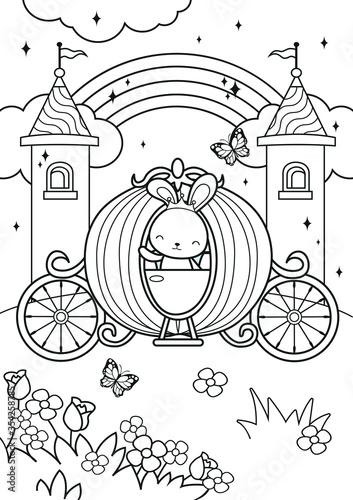 Princess bunny ride on carriage in the castle coloring pages