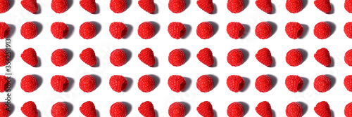 Banner made from pattern of fresh raspberry isolated on white.