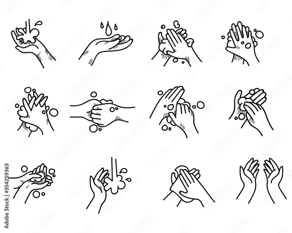 the process of washing hands properly vector illustration of a hand drawing style