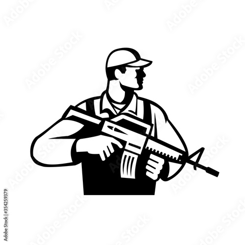 Wallpaper Mural Soldier or Military Serviceman With Assault Rifle Looking Side Retro Black and White Torontodigital.ca