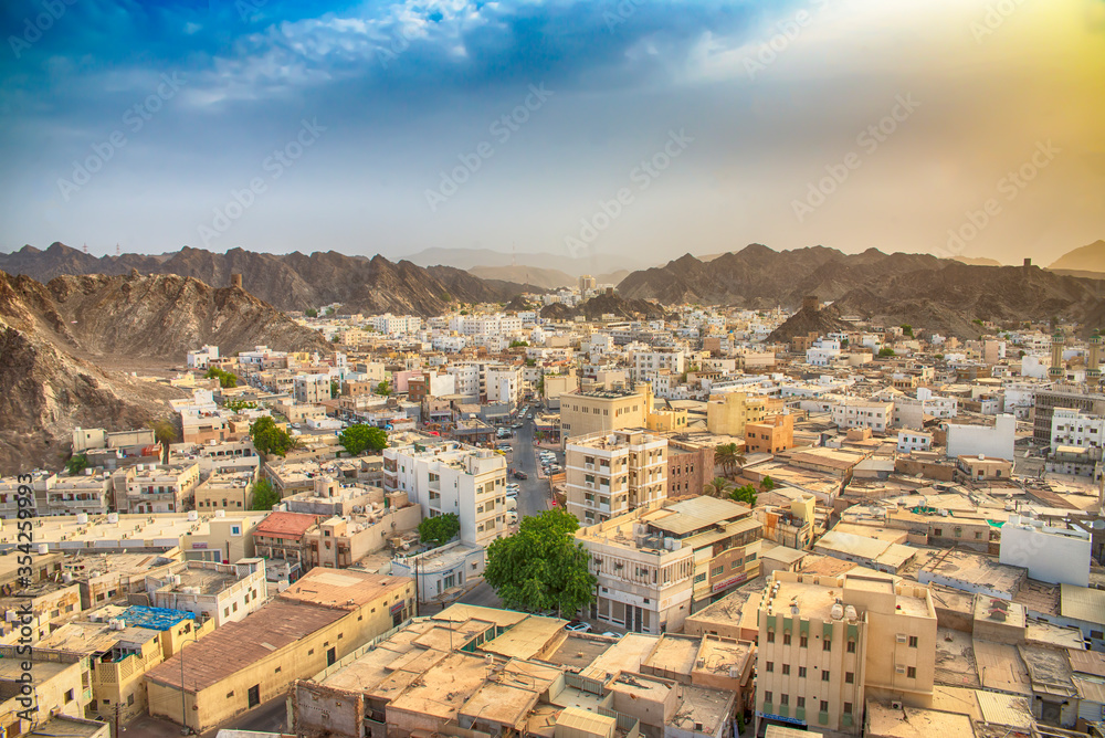 panoramic Landscape of Mutrah Corniche in Muscat, Oman.