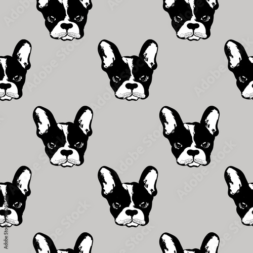 French buldog pattern on gray background. Perfect for textile, photo