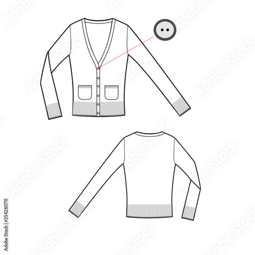 vector template of pullover with long sleeves and pockets front and back parts.