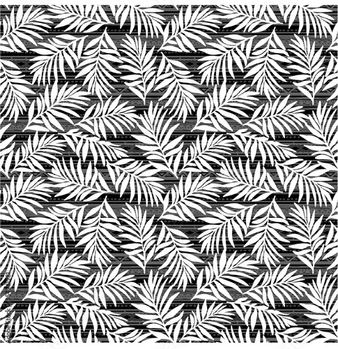 Vector jungle white leaves pattern on geometric background.