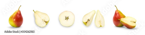 Set of sliced pears. Close up. Isolated on a white background