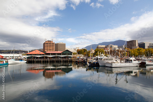  Fishing boats moored at Victoria Dock in Hobart Port. Founded in 1804 as a penal colony, Hobart is Australia's second oldest capital city after Sydney.
 photo