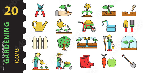 Set of gardening icons in color. Garden set vector linear sign. Concept farm. 