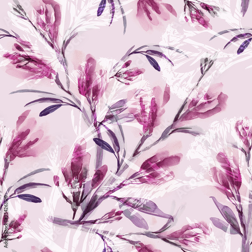 Summer Flowers Seamless Pattern. Hand Painted Illustration.