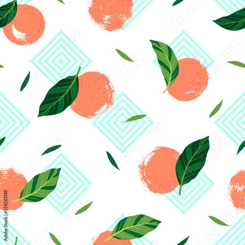 Tropical seamless pattern with oranges. Vector illustration.