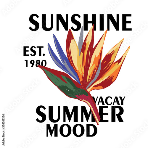 Strelitzia reginae crane flower t shirt placement print.