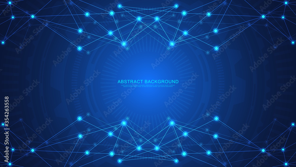 Abstract technology background with connecting dots and lines. Digital technology of global network connection and communication.