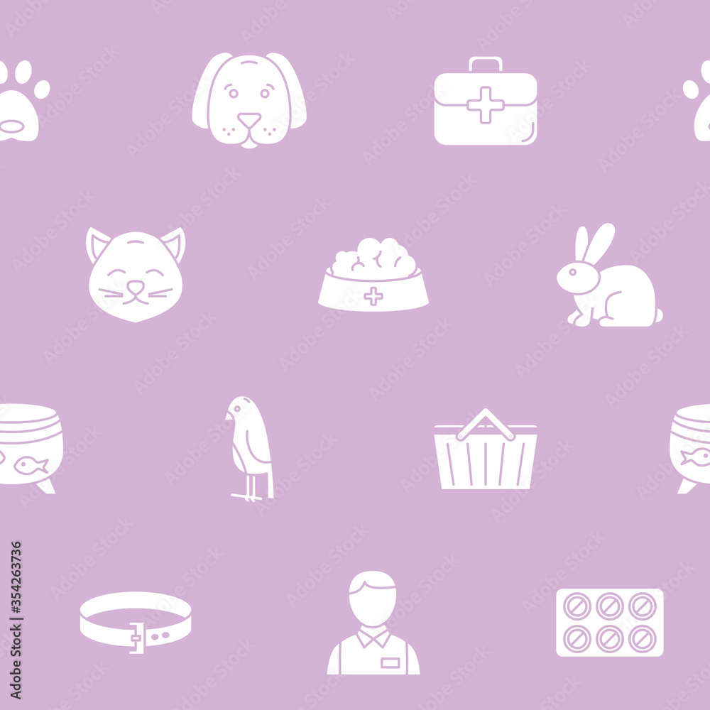 Veterinarian - Vector background (seamless pattern) of silhouettes veterinary clinic, animals and pets  for graphic design
