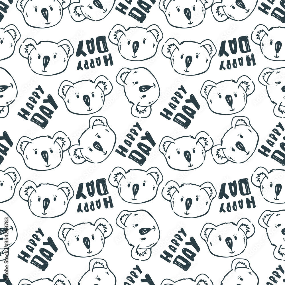 koalas faces and text happy day. Cute kids wallpaper.
