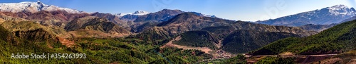 The Atlas Mountains are a mountain range in the Maghreb. It stretches around 2,500 km (1,600 mi) through Morocco, Algeria and Tunisia.