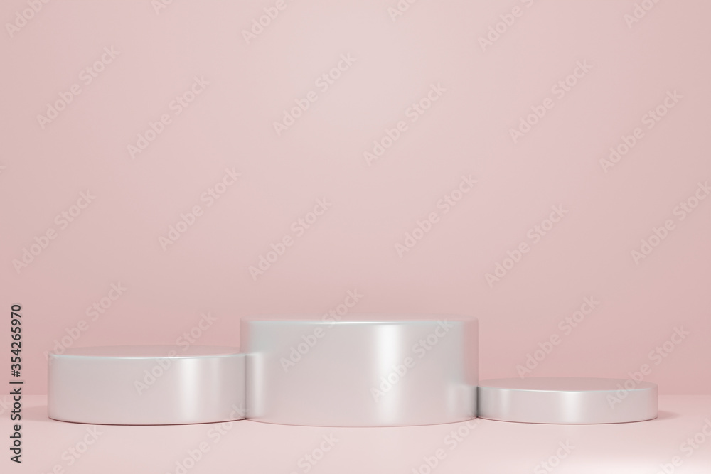 step cylinder podiums on pink background. Abstract minimal scene with geometrical. Modern pedestal show cosmetic products presentation. Mock up design empty space. studio platform template. 3d render