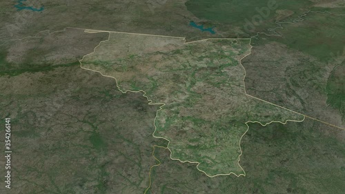 Savanes, region with its capital, zoomed and extruded on the satellite map of Togo in the conformal Stereographic projection. Animation 3D photo