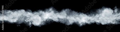 Panoramic view of the abstract fog or smoke move isolated on  black background. White cloudiness, mist, smoke or smog background. © Tryfonov