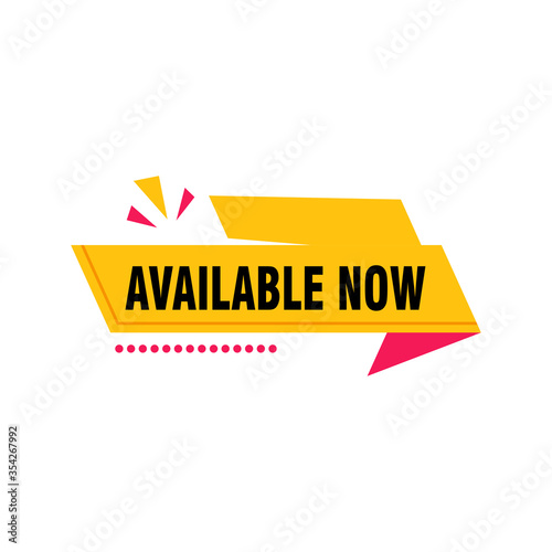 Available now label, badge, seal or burst flat vector icon for apps and websites