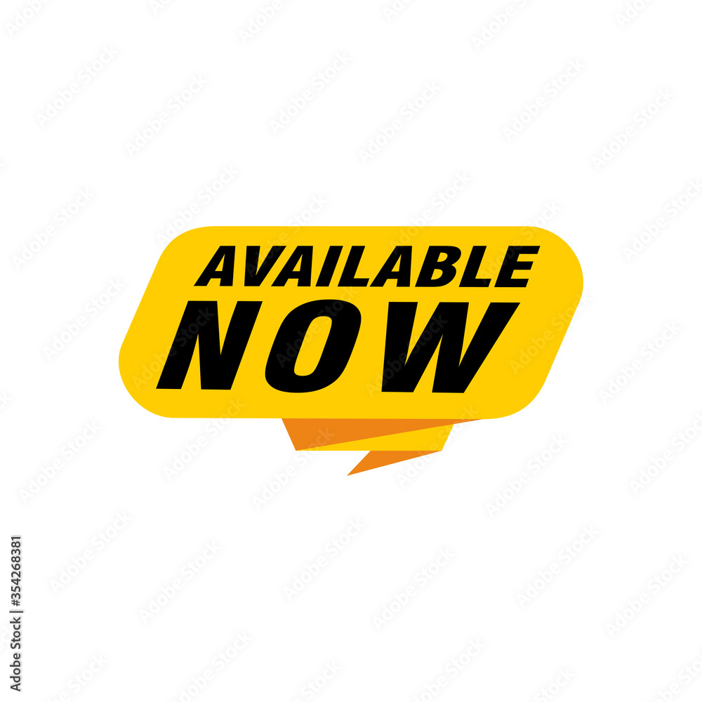 Available now label, badge, seal or burst flat vector icon for apps and websites Available now label, badge, seal or burst flat vector icon for apps and websites