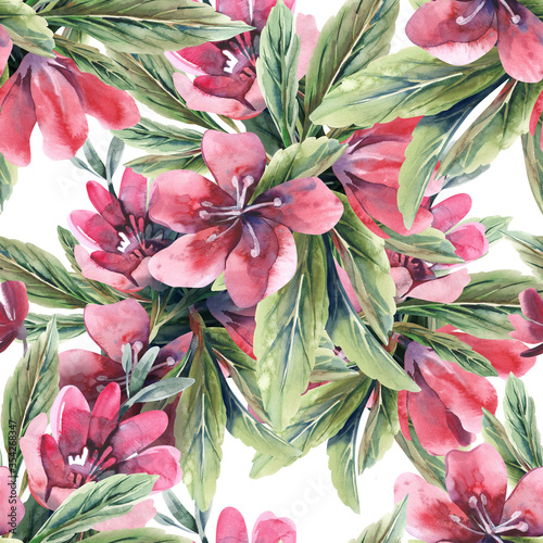 Seamless Pattern with Summer Flowers. Watercolor Design Template.