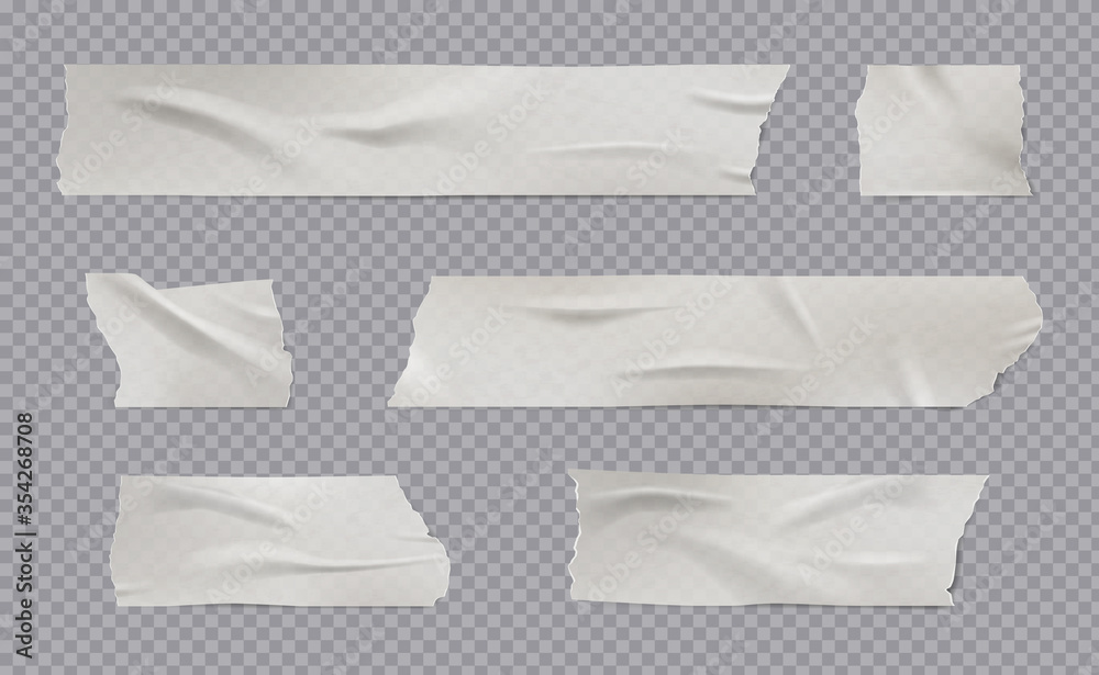 Adhesive tape. Realistic sticky wrinkled paper tape with shadows creases torn edges damaged surface vector templates. Scotch paper adhesive, tape sticky ripped illustration