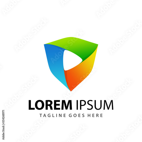 Free Download Abstract Gradient Shield Media Play Logo Design Template Premium Vector - GFXLoad
