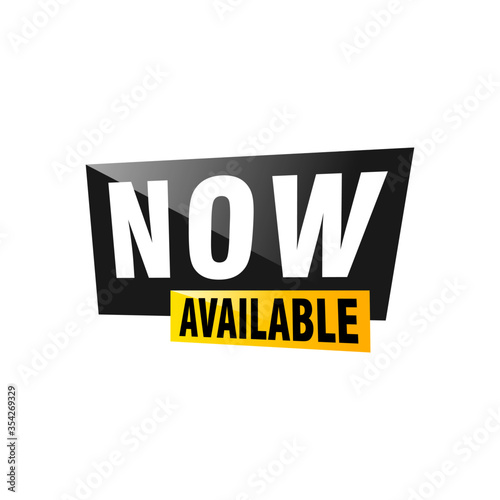 Available now label, badge, seal or burst flat vector icon for apps and websites