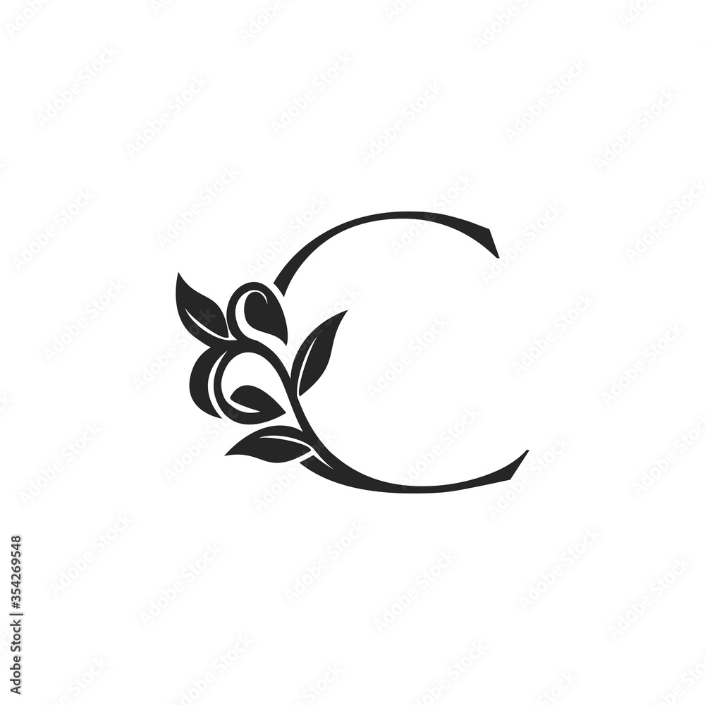 Monogram Nature Floral C Luxury Letter Logo Concept. Elegance black and white florist alphabet font vector design template.