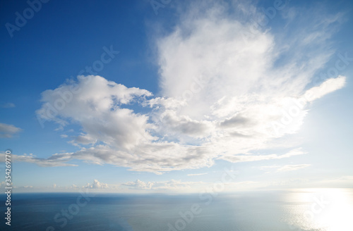 Fantastic view of the azure Mediterranean sea. Clear sky with white fluffy clouds. Location place Sicily island, Italy, Europe.