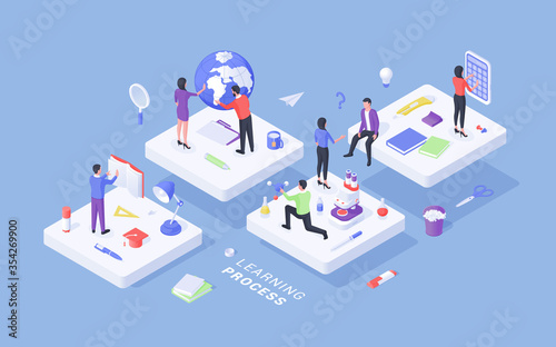 Three dimensional of people studying and learning different sciences