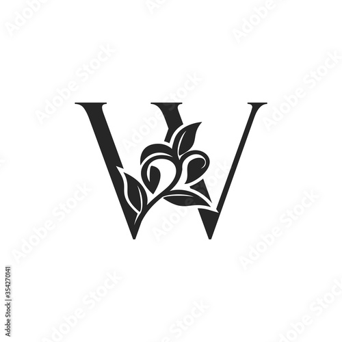Monogram Nature Floral W Luxury Letter Logo Concept. Elegance black and white florist alphabet font vector design template.
