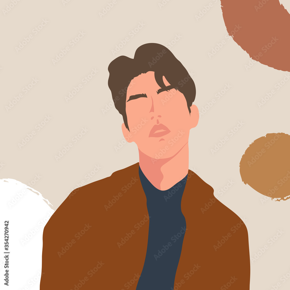 Fototapeta premium Abstract people vector. Trendy Male characters, Men portrait hand drawn with modern minimal style for prints, fashion, social media cover design, poster and background. Vector illustration. 