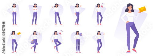 Set of modern women working on project vector illustrations