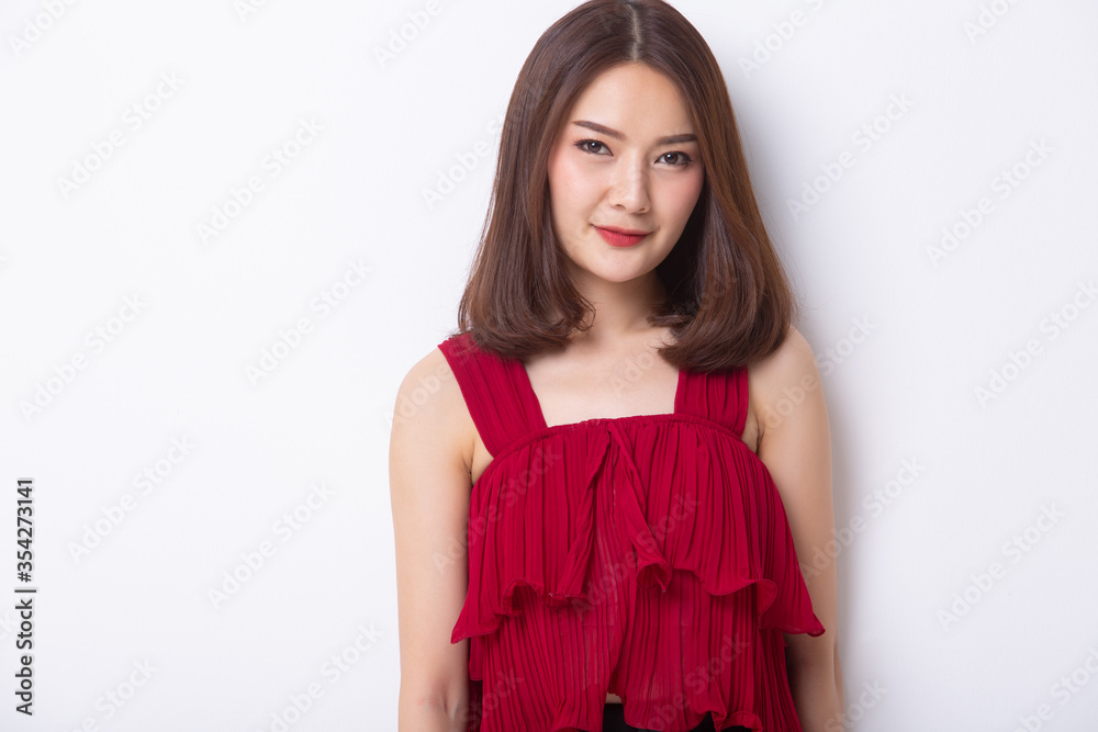 Portrait of young beautiful cute cheerful girl looking at camera over white background. Portrait of young beautiful cute cheerful girl looking at camera over white background.