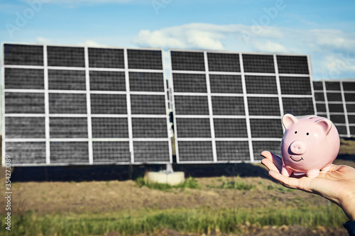 array of polycrystalline silicon solar cells in solar power plant turn up