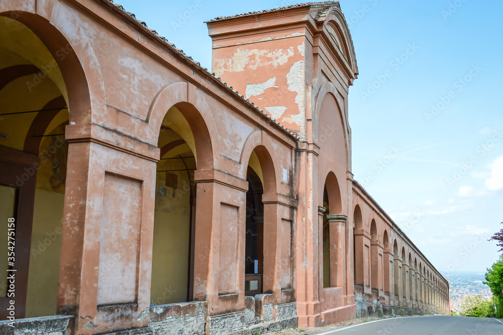 The arcades of San Luca in Bologna, Italy