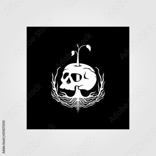 nature root and skull vector vintage illustration design