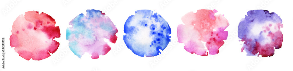 Multicolored spots on a white background. Collection of abstract backgrounds. Beautiful watercolor spots. A set of backgrounds for design and creativity.