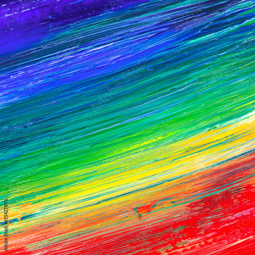 Brush stroke in rainbow colors colorful background. Symbol of childhood or equality. Square format.