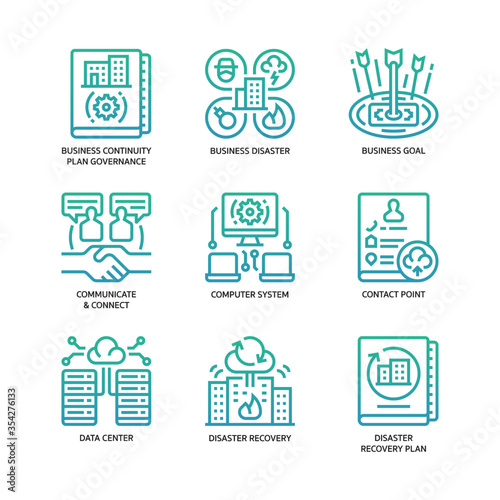 Business continuity plan icons set