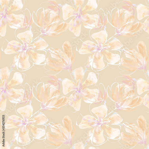 Watercolor Floral Seamless Pattern. Hand Painted Design Template. © Marina Grau
