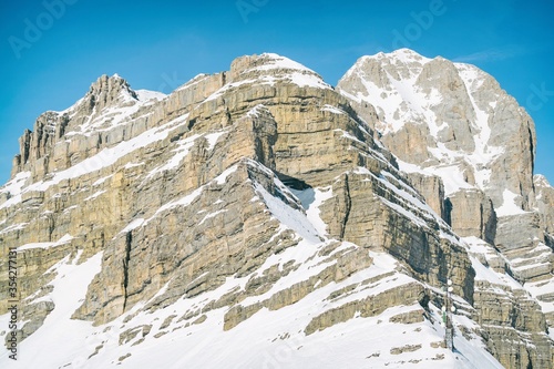 Aerial drone view of Madonna di Campiglio and ursus snowpark in Val Rendena dolomites Italy photo