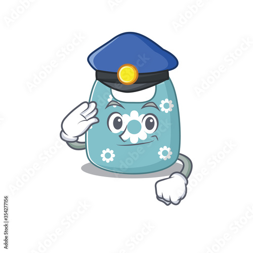 Police officer cartoon drawing of baby apron wearing a blue hat