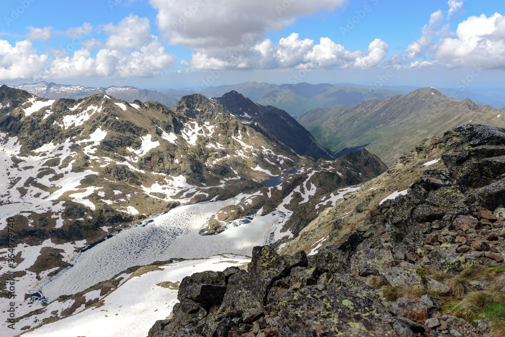 Obraz premium Pic of Tristaina. Beautiful view hiking in the Andorra Pyrenees Mountains in Ordino, near the Lakes of Tristaina