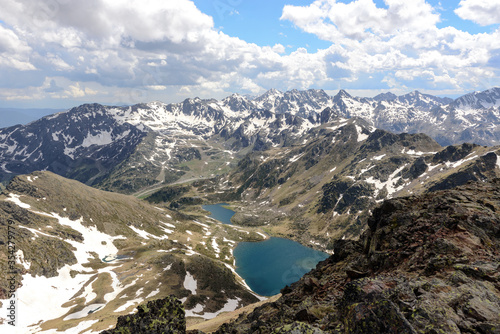Pic of Tristaina. Beautiful view hiking in the Andorra Pyrenees Mountains in Ordino, near the Lakes of Tristaina