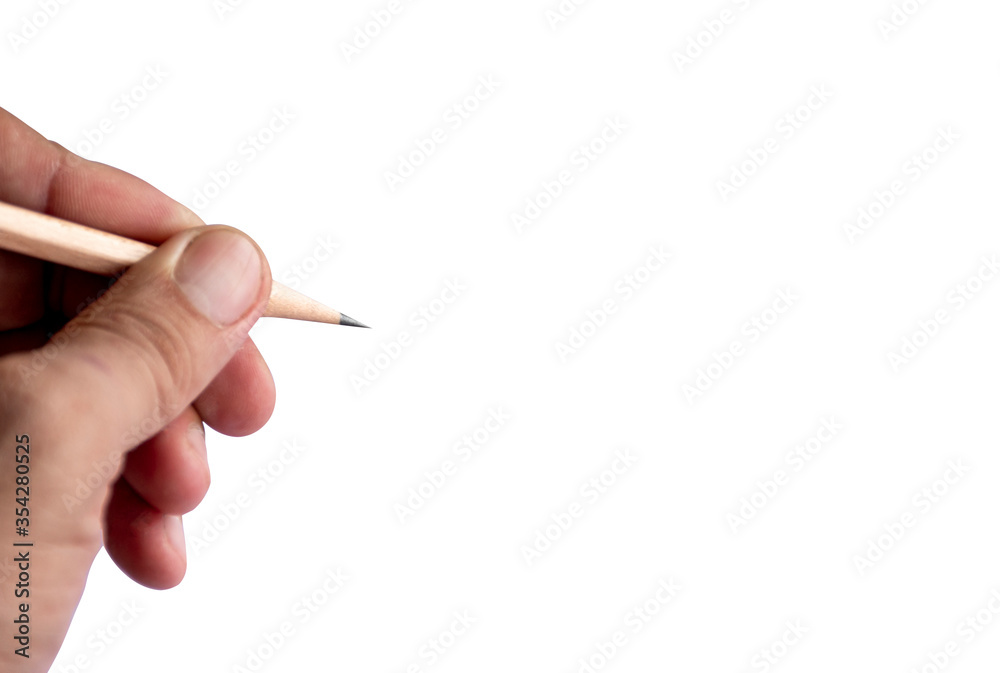 The handle of a pencil is writing isolated on white background with clipping path The handle of a pencil is writing isolated on white background with clipping path