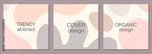 Beautiful feminine set of social media post templates with minimal abstract organic shapes composition in trendy contemporary collage style