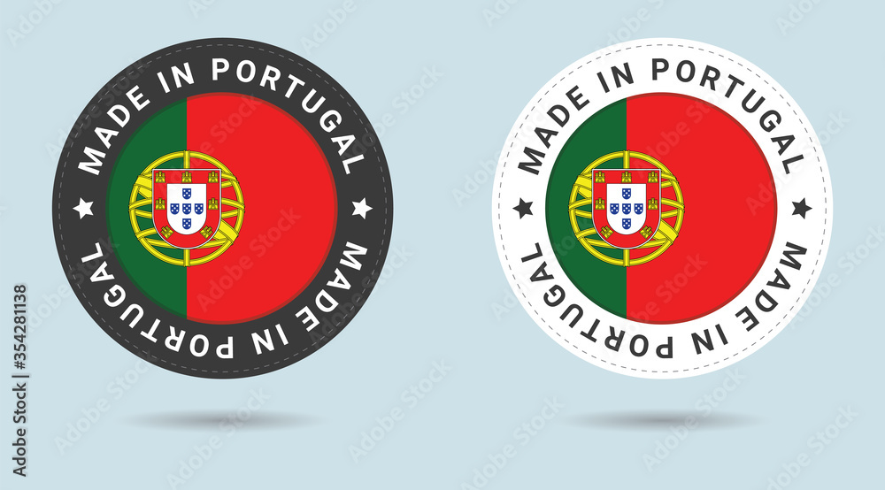 Set of two Portuguese stickers. Made in Portugal. Simple icons with flags.